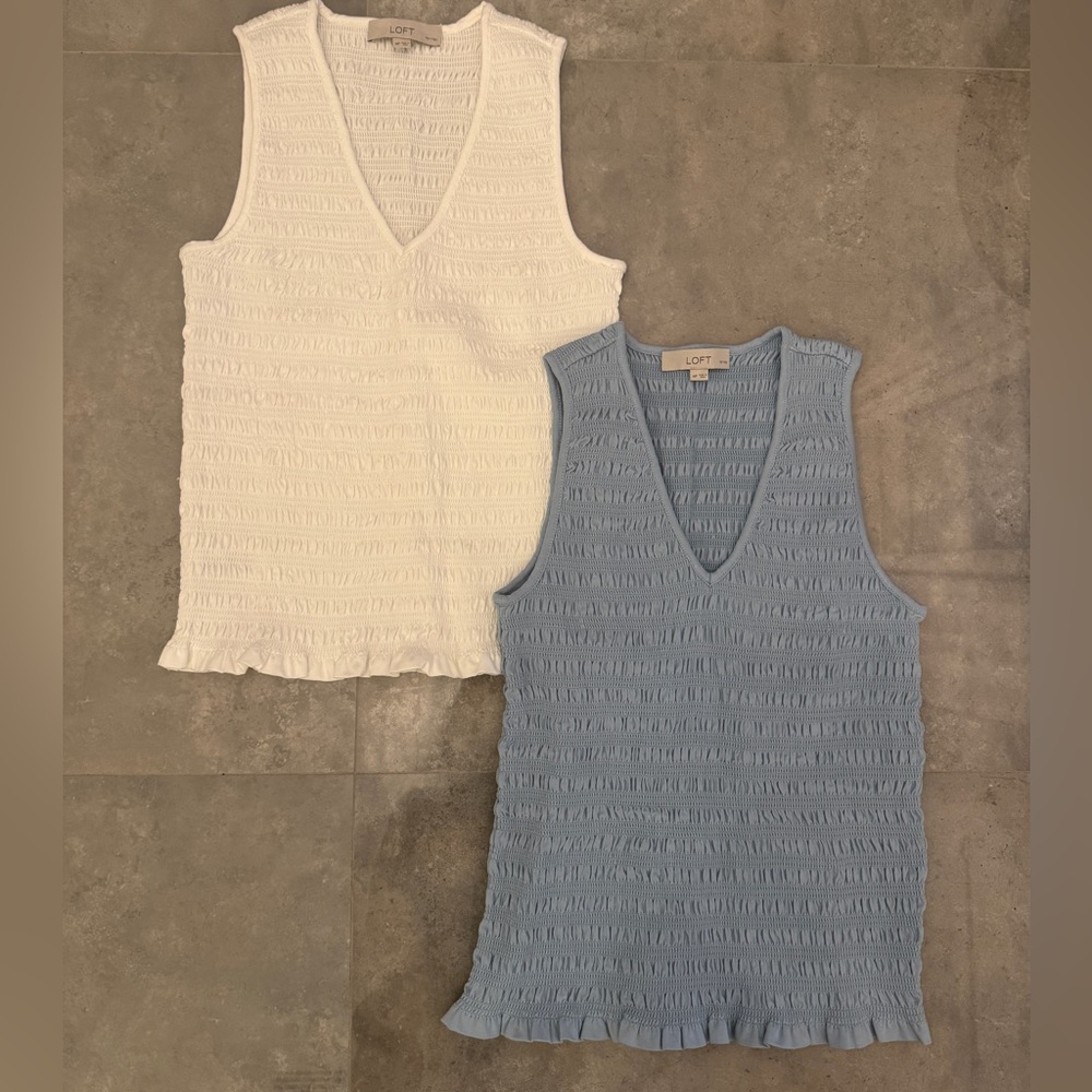 LOFT Cream and Blue Textured Sleeveless Tops | MP